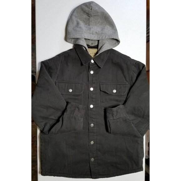 JACHS New York Snap Up Removable Hood Faux Fur Lined Black Canvas Jacket Men's M - Picture 1 of 14